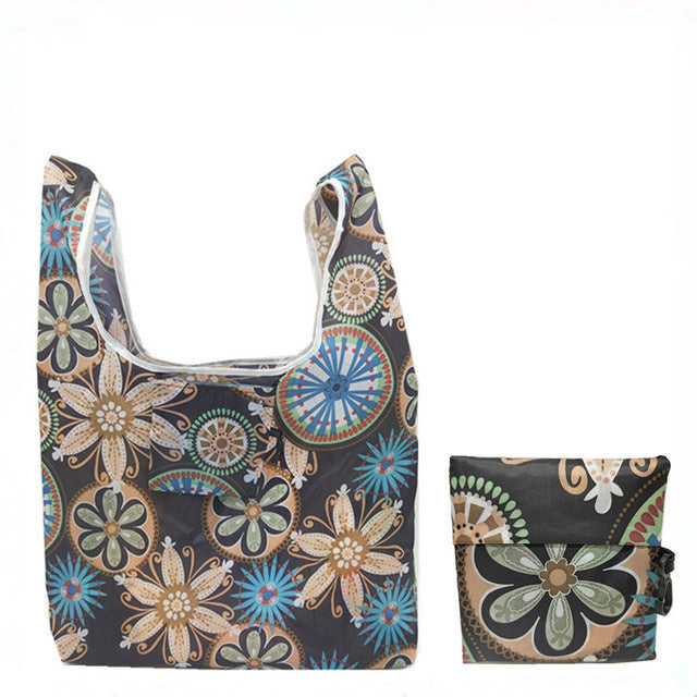 Eco-Friendly Reusable Shopping Bag - Multicolored Floral Pattern
