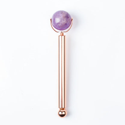 Rose Gold Facial Roller with Interchangeable Stone Heads for Wellness