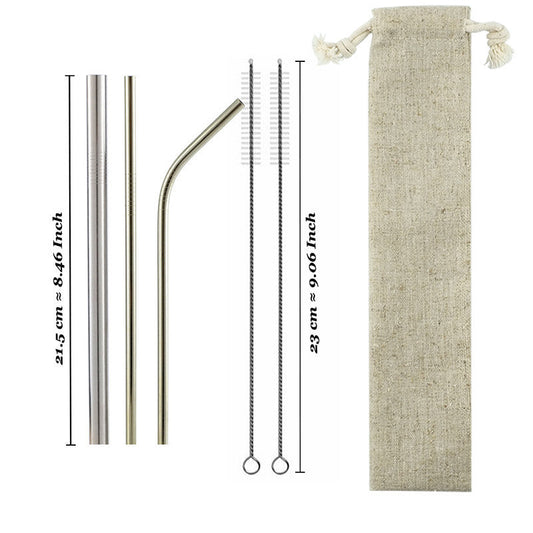 Eco-Friendly Reusable Stainless Steel Metal Straws Set with Cleaning Brushes