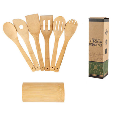 Eco-Friendly Bamboo Kitchen Utensil Set with Holder
