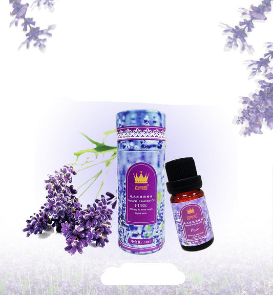 Eco-friendly essential oil in purple-themed packaging