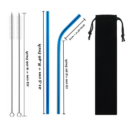 Eco-Friendly Reusable Stainless Steel Metal Straws Set with Cleaning Brushes