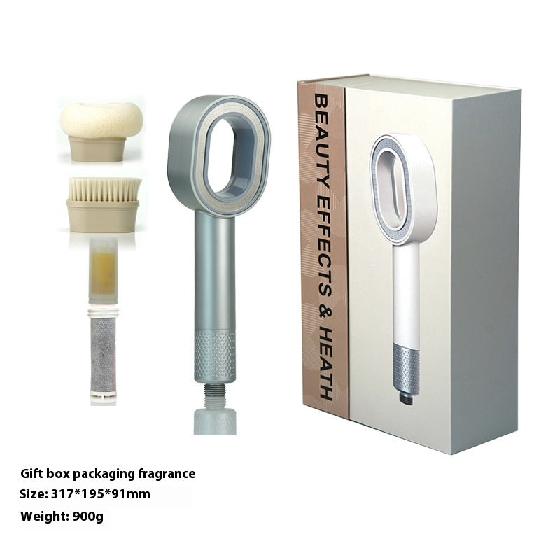 Water-Saving Silver Handheld Shower Head with Red Nozzle