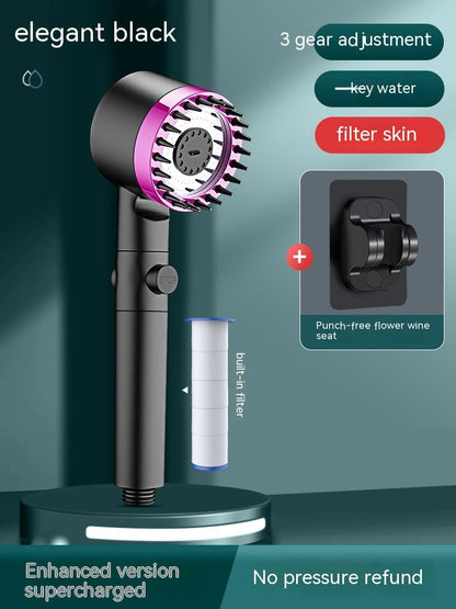Water-Saving Black Handheld Showerhead with Built-In Filter