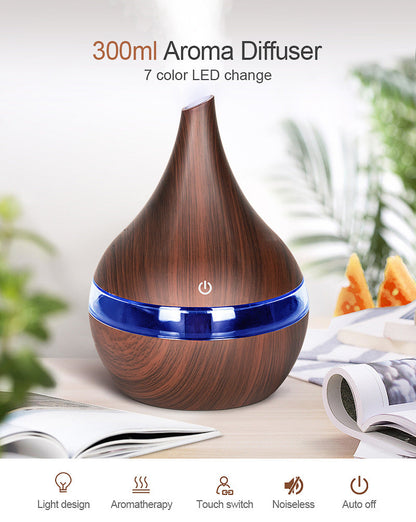 Ultrasonic Teardrop Essential Oil Diffuser with Wood Grain Finish