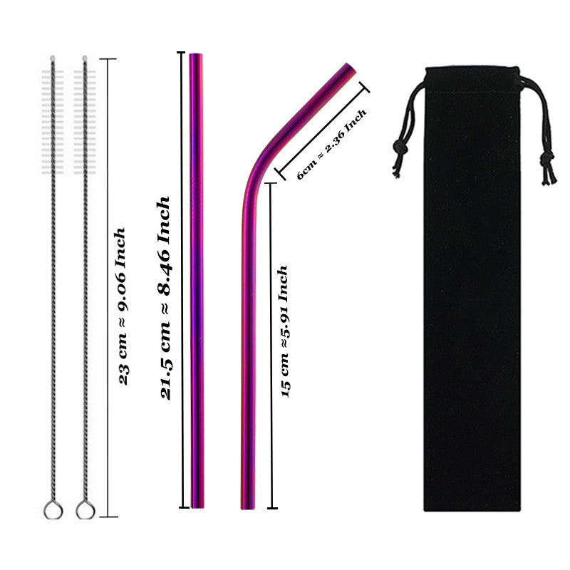 Eco-Friendly Reusable Stainless Steel Metal Straws Set with Cleaning Brushes