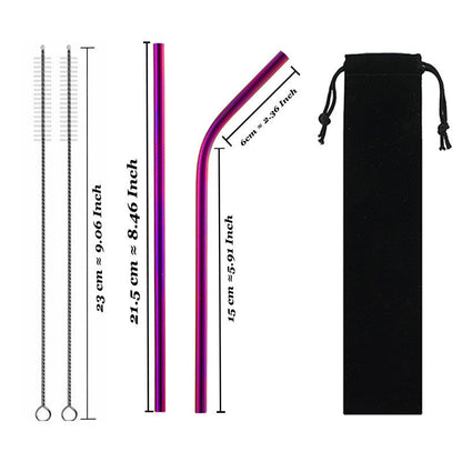 Eco-Friendly Reusable Stainless Steel Metal Straws Set with Cleaning Brushes