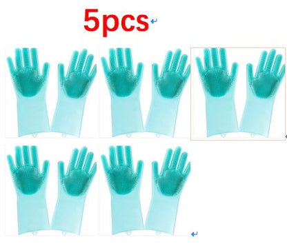 Eco-Friendly Silicone Cleaning Gloves with Scrubbing Bristles