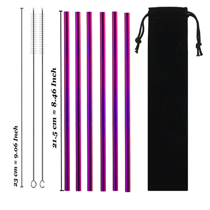 Eco-Friendly Reusable Stainless Steel Metal Straws Set with Cleaning Brushes
