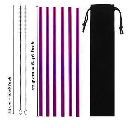 Eco-Friendly Reusable Stainless Steel Metal Straws Set with Cleaning Brushes