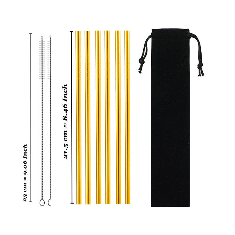Eco-Friendly Reusable Stainless Steel Metal Straws Set with Cleaning Brushes