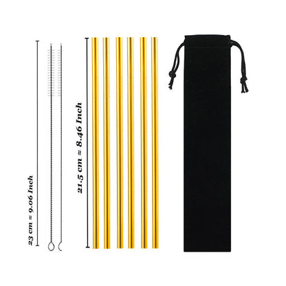 Eco-Friendly Reusable Stainless Steel Metal Straws Set with Cleaning Brushes