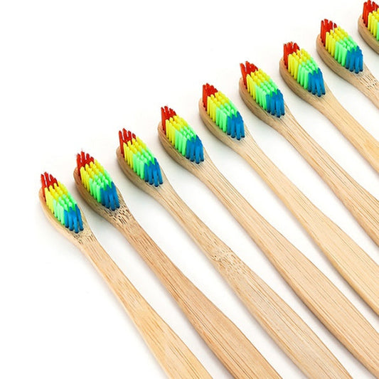 Eco-Friendly Bamboo Toothbrush with Multicolored Bristles
