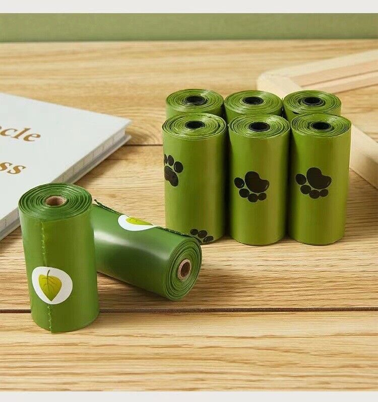 Biodegradable Dog Waste Bags with Green Paw Print Design
