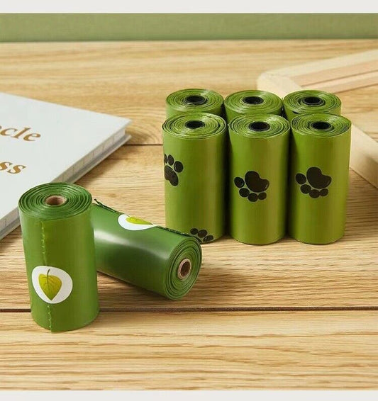 Biodegradable Dog Waste Bags with Green Paw Print Design
