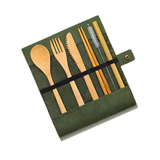 Eco-Friendly Bamboo Cutlery Set with Green Case