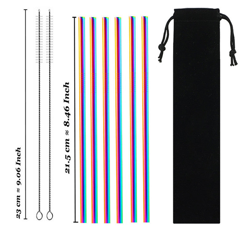Eco-Friendly Reusable Stainless Steel Metal Straws Set with Cleaning Brushes