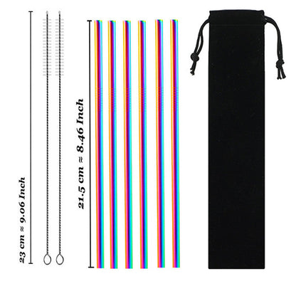 Eco-Friendly Reusable Stainless Steel Metal Straws Set with Cleaning Brushes