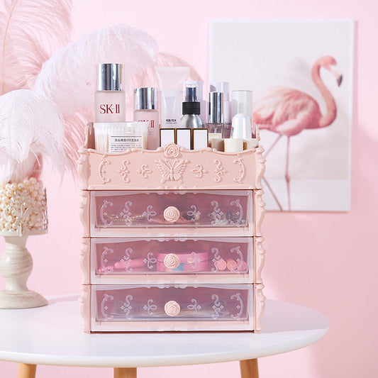 Pink Rectangular Cosmetic Organizer with Drawers