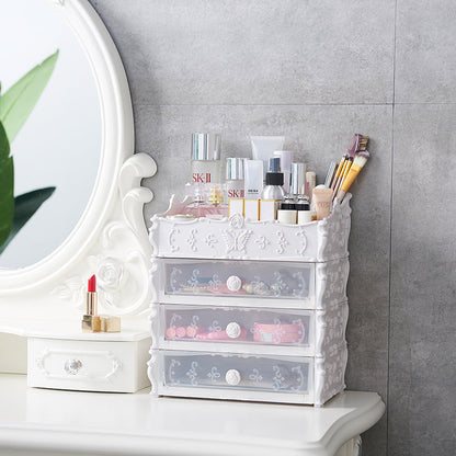 Pink Rectangular Cosmetic Organizer with Drawers for Clutter-Free Spaces