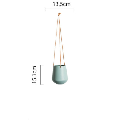 Eco-Friendly Ceramic Hanging Planter - White, Rounded Tapered Design