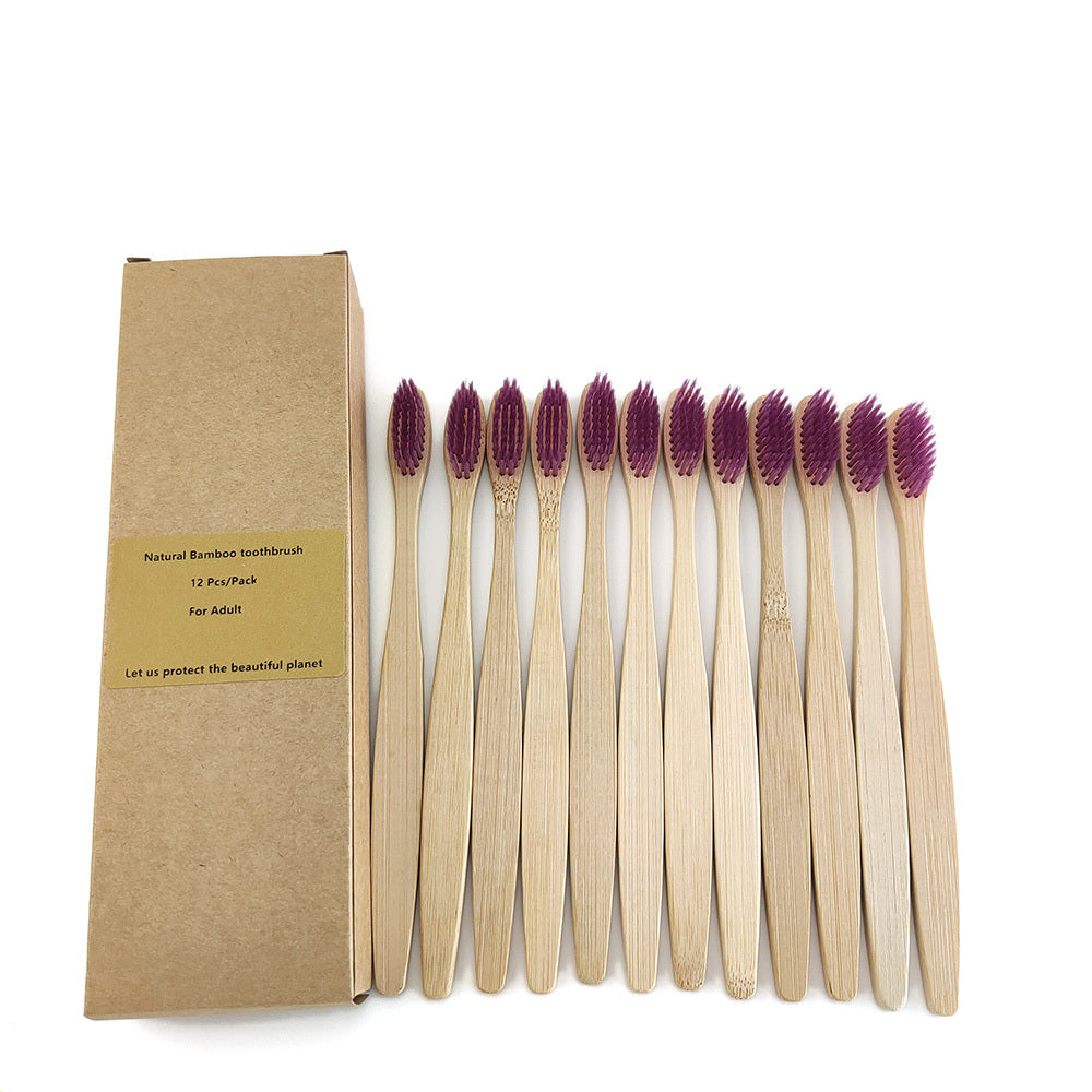 Eco-Friendly Bamboo Toothbrush 12-Pack with Biodegradable Handle
