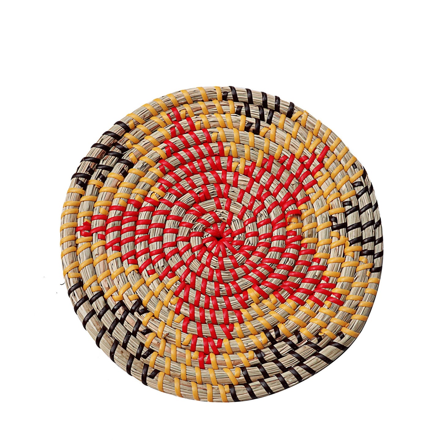 Eco-Friendly Woven Natural Fiber Coasters - Multicolored Round Design