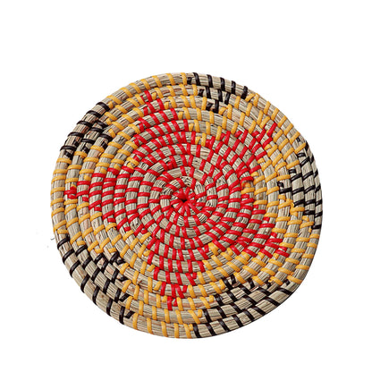 Eco-Friendly Woven Natural Fiber Coasters - Multicolored Round Design