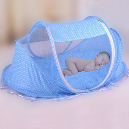 Portable Baby Mosquito Net Tent with Blue and White Polka Dots