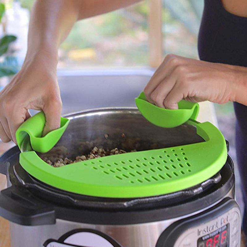 Eco-Friendly Clip-On Pot Strainer - Green Silicone Kitchen Tool