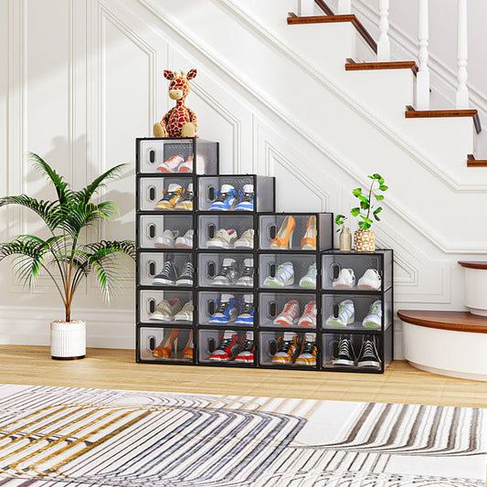 Stackable Black Shoe Storage Boxes with Transparent Fronts