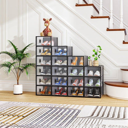 Stackable Black Shoe Storage Boxes with Transparent Fronts