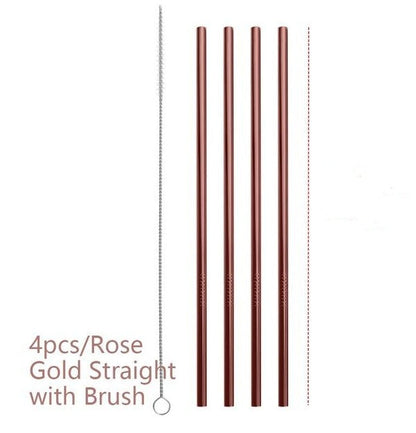 Eco-Friendly Reusable Metal Straws - Assorted Colors, Stainless Steel