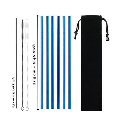 Eco-Friendly Reusable Stainless Steel Metal Straws Set with Cleaning Brushes