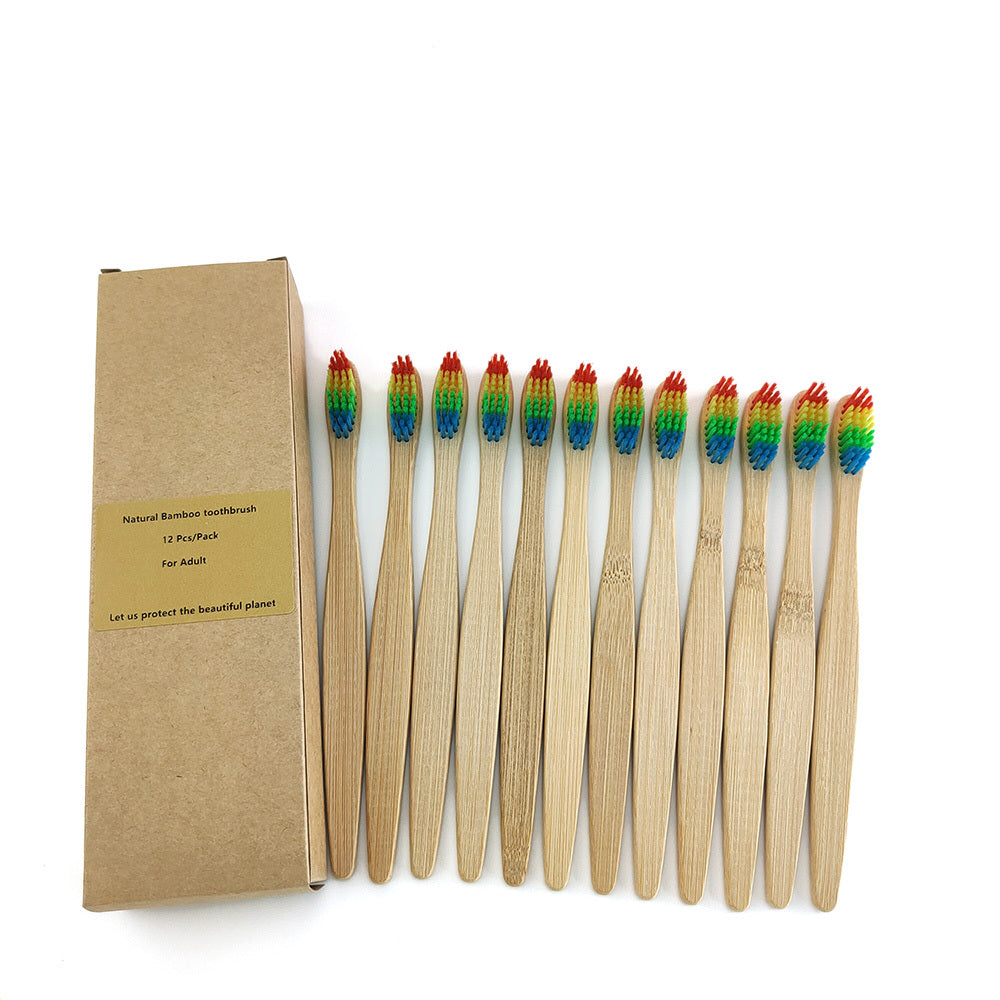 Eco-Friendly Bamboo Toothbrush 12-Pack with Biodegradable Handle