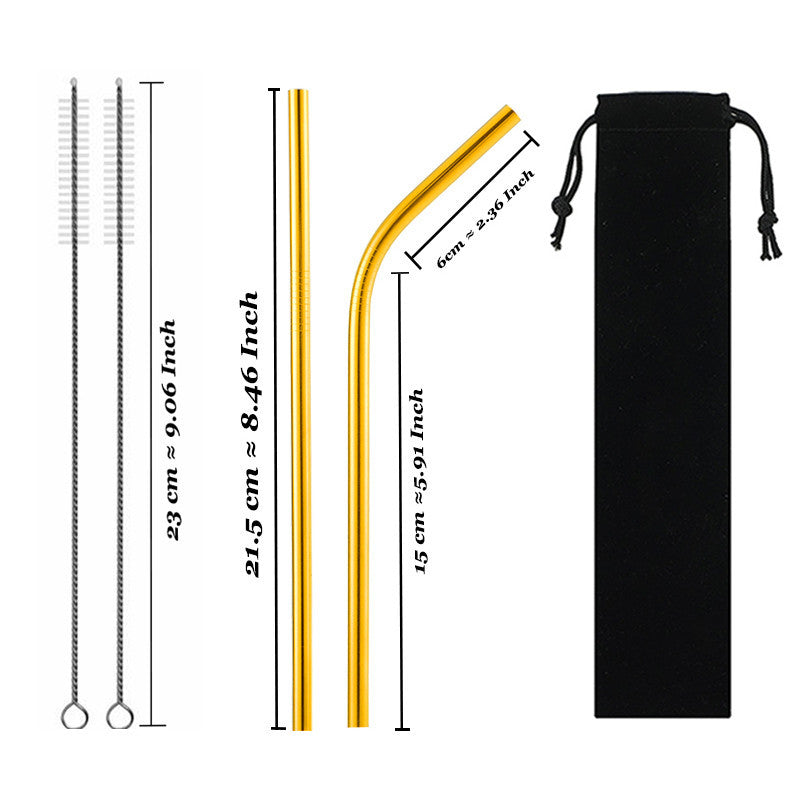 Eco-Friendly Reusable Stainless Steel Metal Straws Set with Cleaning Brushes