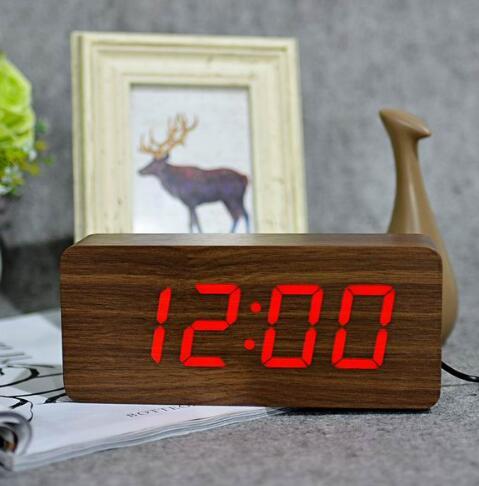 Eco-Friendly Wooden Digital Alarm Clock with LED Display