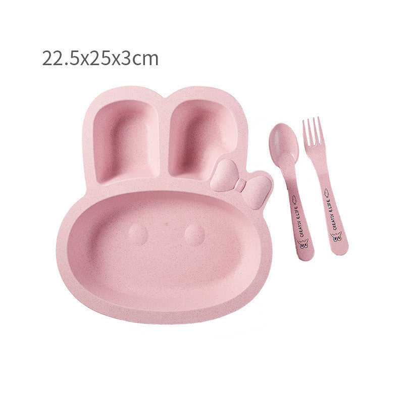 Eco-Friendly Pink Animal Divided Plate & Utensils for Kids