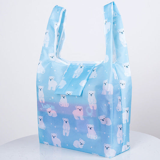 Light blue reusable shopping bag with polar bear print
