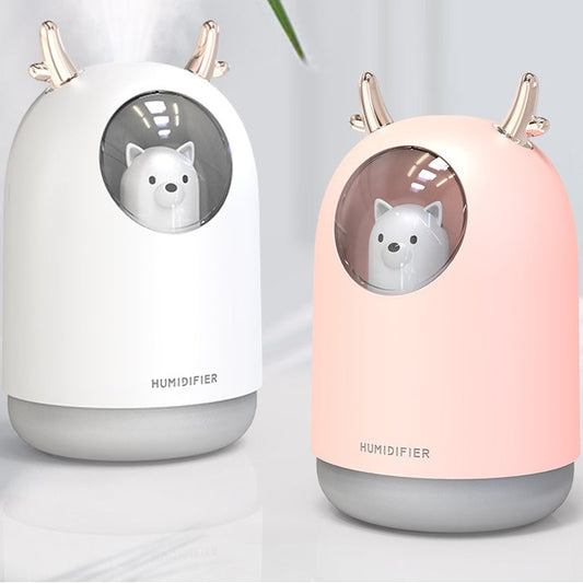 Ultrasonic Cool Mist Humidifier in White and Pink with Decorative Horns