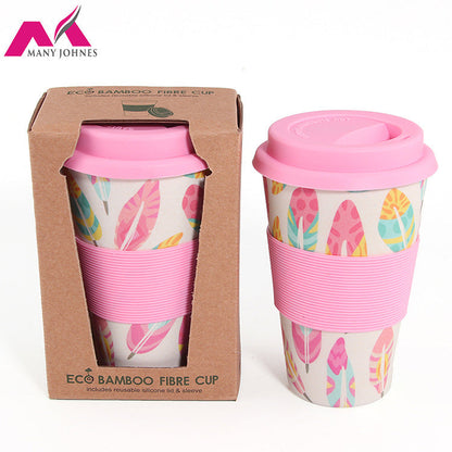 Eco-Friendly Reusable Travel Mug - Multicolored Floral with Pink Lid