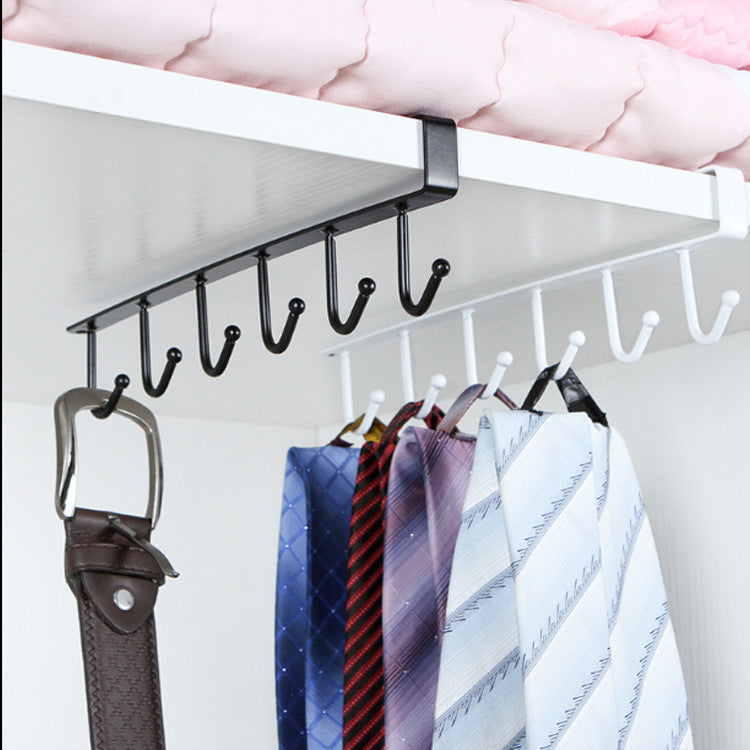 Space-Saving Under-Shelf Mug Holder - Black Metal Hook Rack