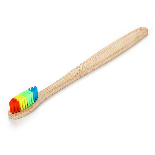 Eco-Friendly Bamboo Toothbrush with Multicolored Bristles