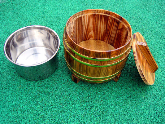 Natural Wood Foot Soaking Tub with Metal Accents