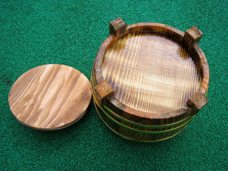 Natural Wood Foot Soaking Tub with Metal Accents