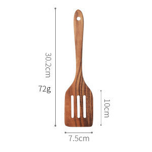 Eco-Friendly Wooden Spatula with Long Handle and Slotted Head
