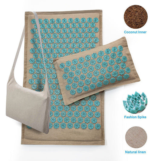 Eco-Friendly Acupressure Mat and Pillow Set with Natural Linen and Coconut Fiber