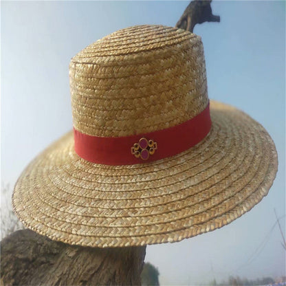 Eco-Friendly Straw Hat with Red Trim - Sustainable Style for Adults