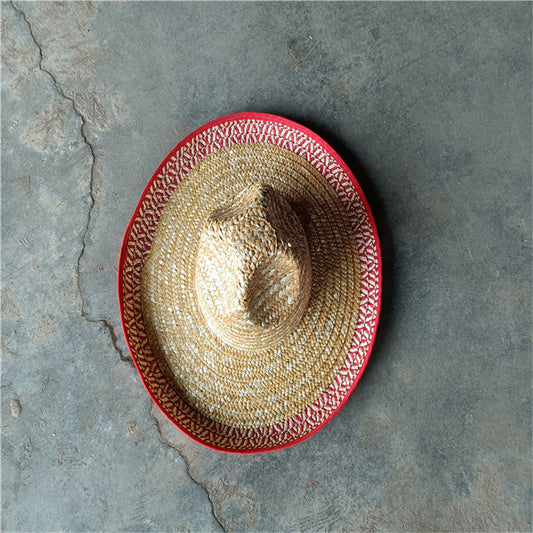 Eco-friendly straw hat with red trim for adults