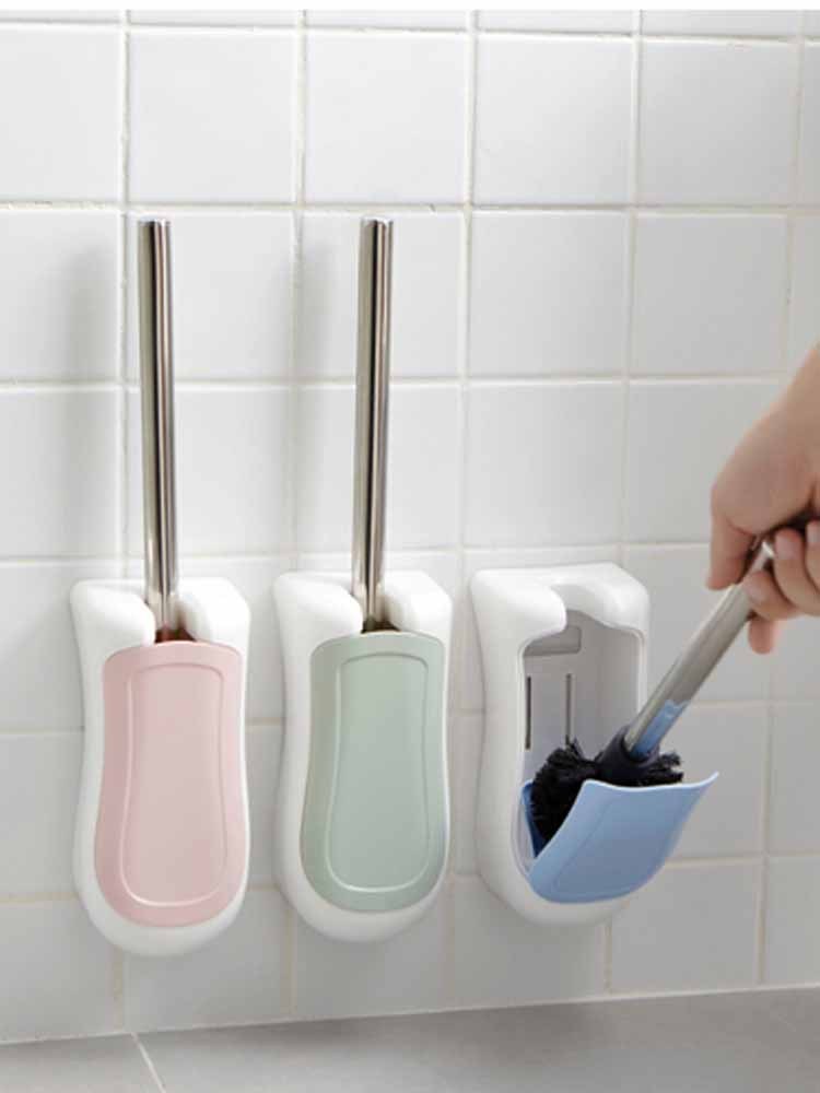 Eco-Friendly Ergonomic Toilet Brush with Holder - White & Light Pink